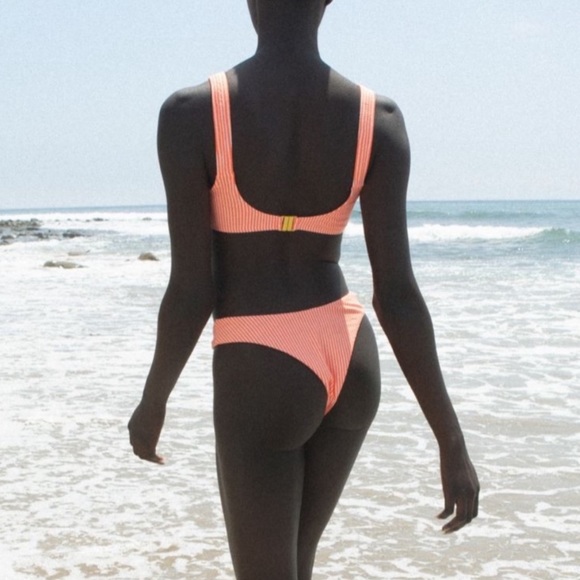 NWT Urban Outfitters Seersucker Bikini Bottoms Neon Orange White Pinstripes - Picture 6 of 7